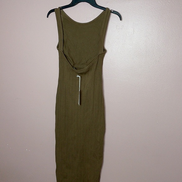 Enza Costa Compact Cotton Rib Scoop Back Midi Dress in Fatigue - Picture 4 of 7